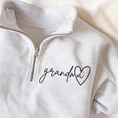 Custom Grandma Sweatshirt, Personalized Grandma Embroidered Quarter Zip Sweater