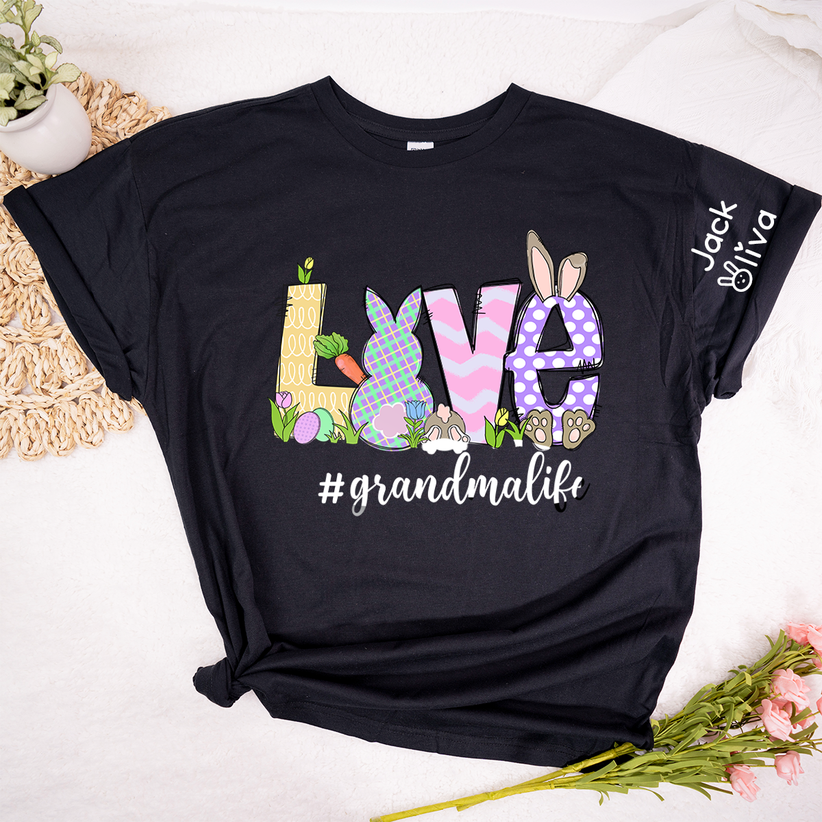 Personalized Love Grandma Life Bunny Easter T-Shirt
