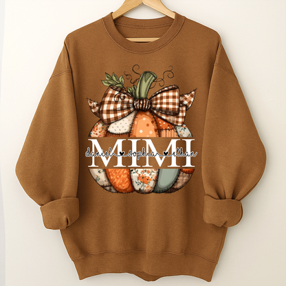 Personalized Fall Pumpkin Sweatshirt – Custom Initial Monogram with Family Names, Cozy Autumn Crewneck for Women