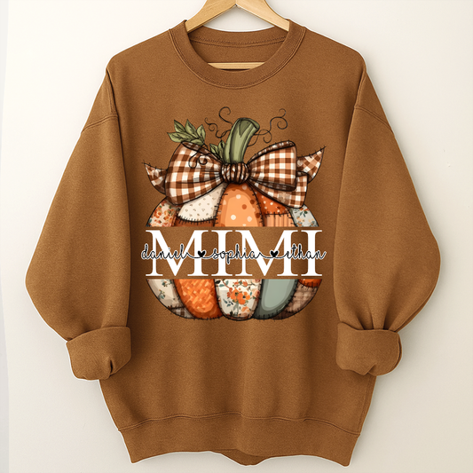Personalized Fall Pumpkin Sweatshirt – Custom Initial Monogram with Family Names, Cozy Autumn Crewneck for Women