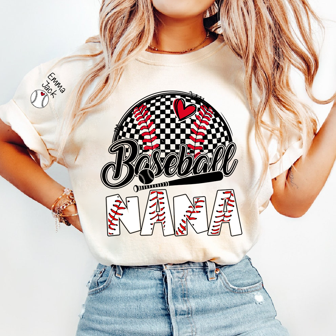 Baseball Grandma Personalized T-Shirt, Custom Name Sports Grandma Shirt with Baseball Graphic