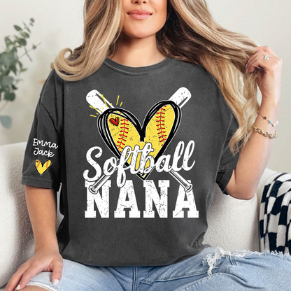 Custom Softball Nana Shirt for Game Day, Personalized Grandchildren Names Family Tee