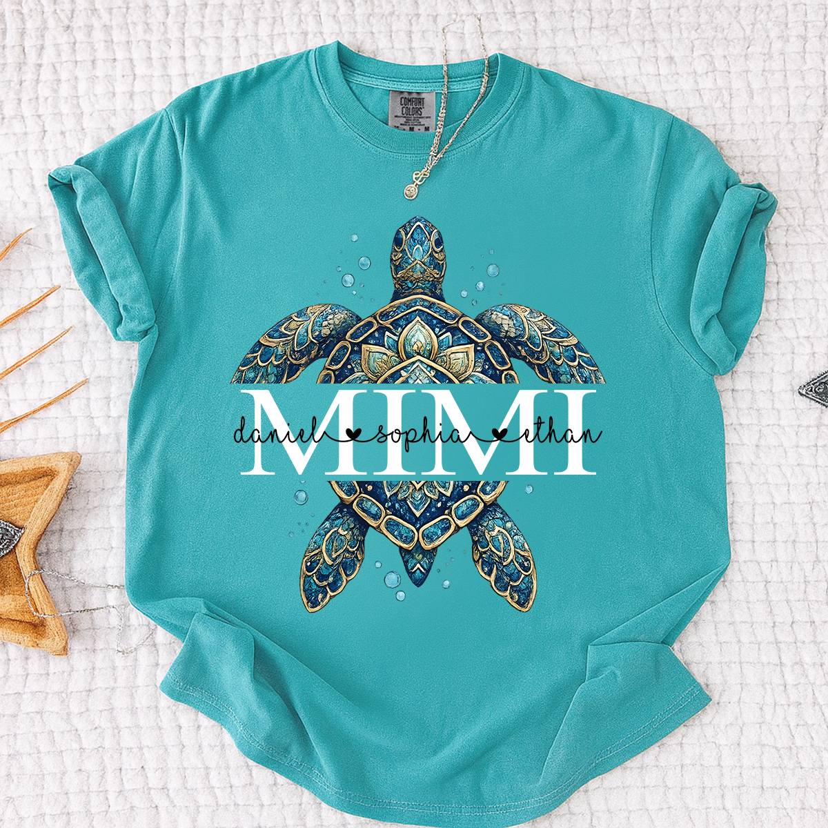 Comfort Colors Mimi Sea Turtle Shirt, Personalized Grandma Shirt with Grandchildren Names, Coastal Summer Gift for Mimi Nana