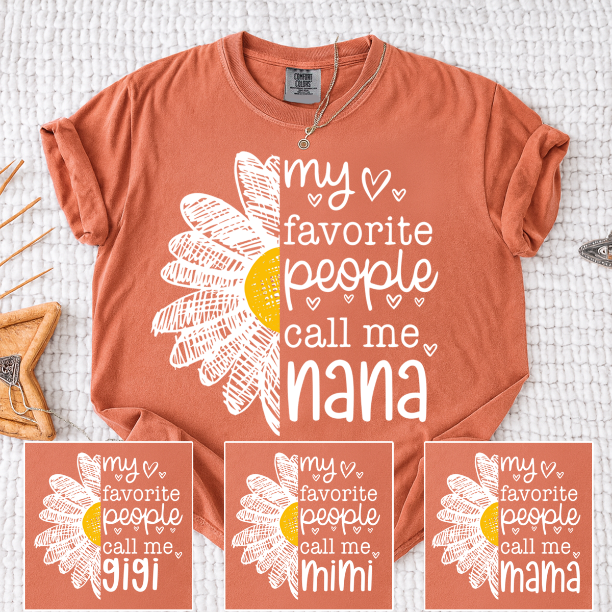 Comfort Colors My Favorite People Call Me Nana Shirt, Personalized with Grandkids Names and Floral Design