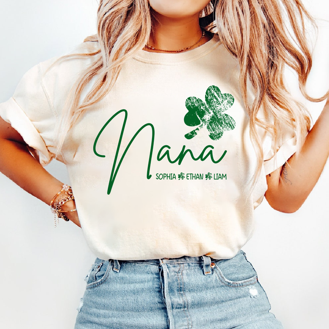 Nana Shamrock Shirt for St Patrick’s Day, Personalized Grandmalife Family Tee