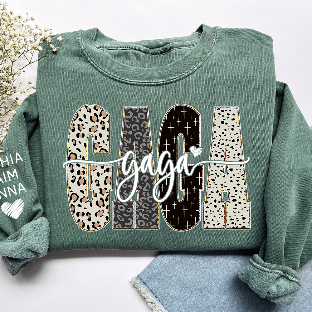 Personalized Gaga Leopard Sweatshirt – Custom Bible Style Design, Unique Gift for Grandma and Her Grandkids