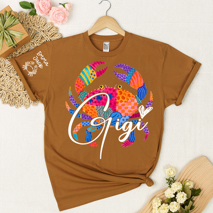 Personalized Coastal Grandma Shirt, Custom Grandkids Names Tee, Colorful Crab Beach Design, Gift for Grandma from Family