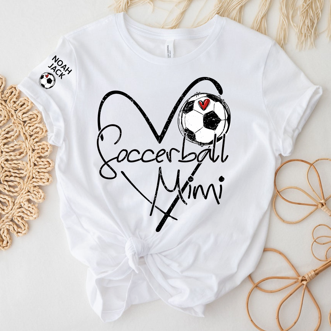 Personalized Soccer Mimi Shirt, Soccer Ball Heart Design with Kids Names