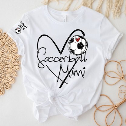 Personalized Soccer Mimi Shirt, Soccer Ball Heart Design with Kids Names