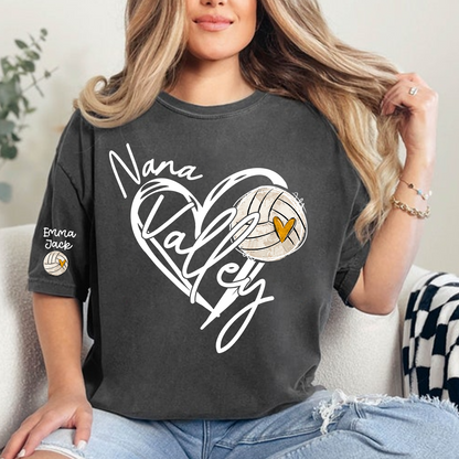 Personalized Nana Volleyball T Shirt, Custom Names with Heart and Volleyball Graphic
