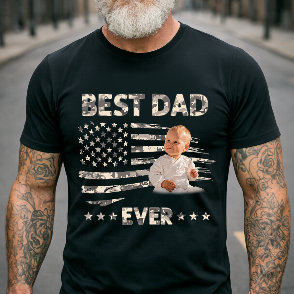 Best Dad Ever T-Shirt – Personalized Custom Baby Photo Gift for Father Papa Birthday Fathers Day