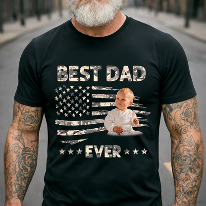Best Dad Ever T-Shirt – Personalized Custom Baby Photo Gift for Father Papa Birthday Fathers Day