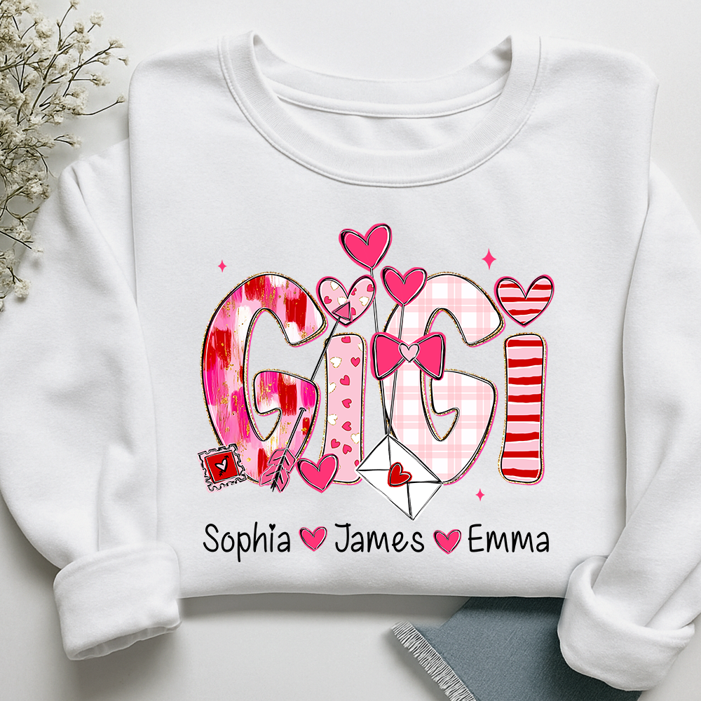 Valentine's Day Sweatshirt, Personalized Gift with Name for Grandma and Grandchildren