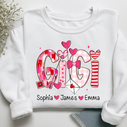 Valentine's Day Sweatshirt, Personalized Gift with Name for Grandma and Grandchildren