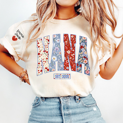 Personalized Nana 4th July Independence Day American, Floral American FlagT-Shirt, Patriotic Gift For Grandma And Kids