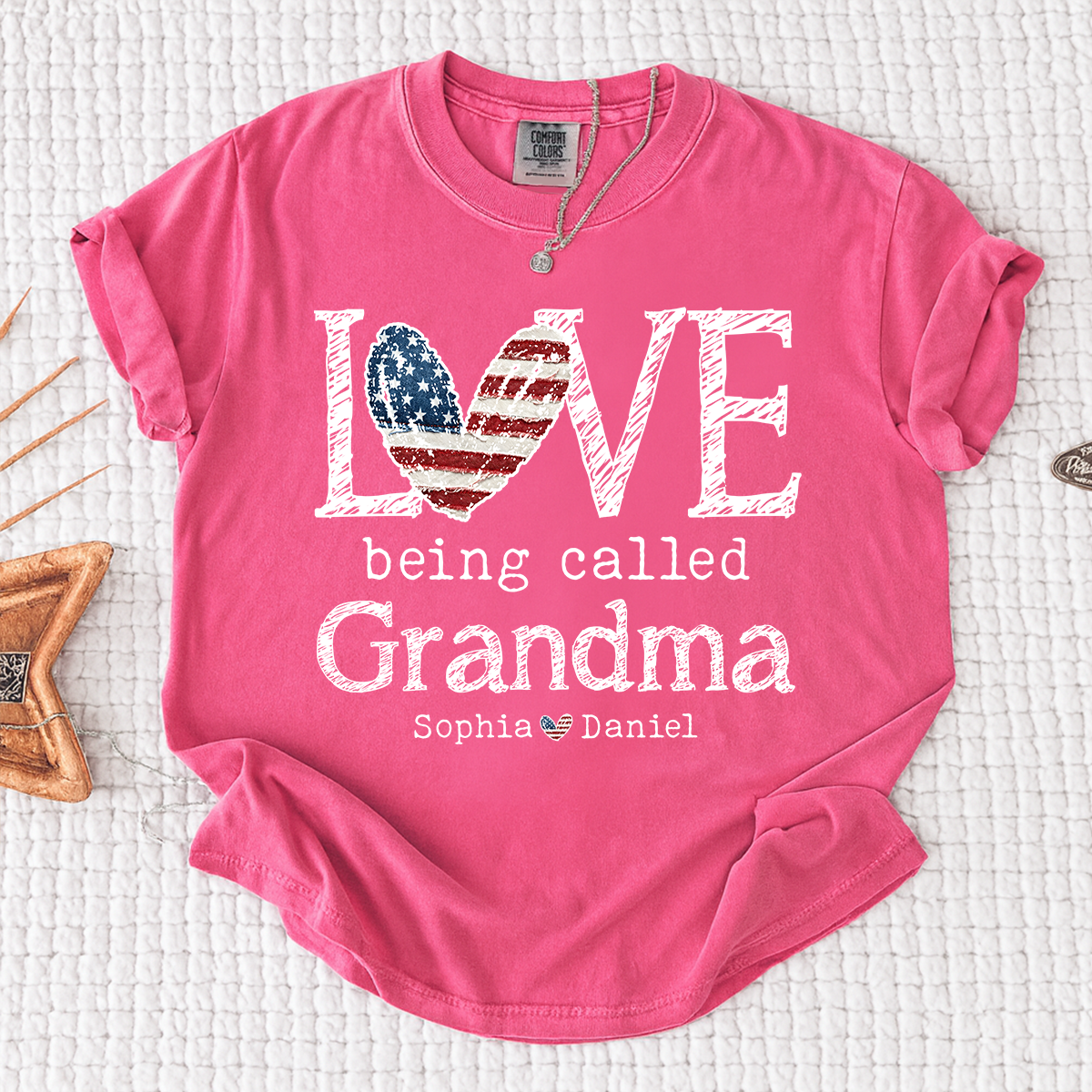 Comfort Colors LOVE Being Called Grandma T Shirt, USA Flag Heart Design with Kids  Names, Custom Grandma Shirt, Perfect Gift for Mother's Day