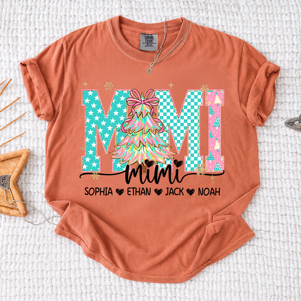 Comfort Colors® Personalized Mimi Christmas Shirt, Custom Holiday Tree Shirt with Kids Names