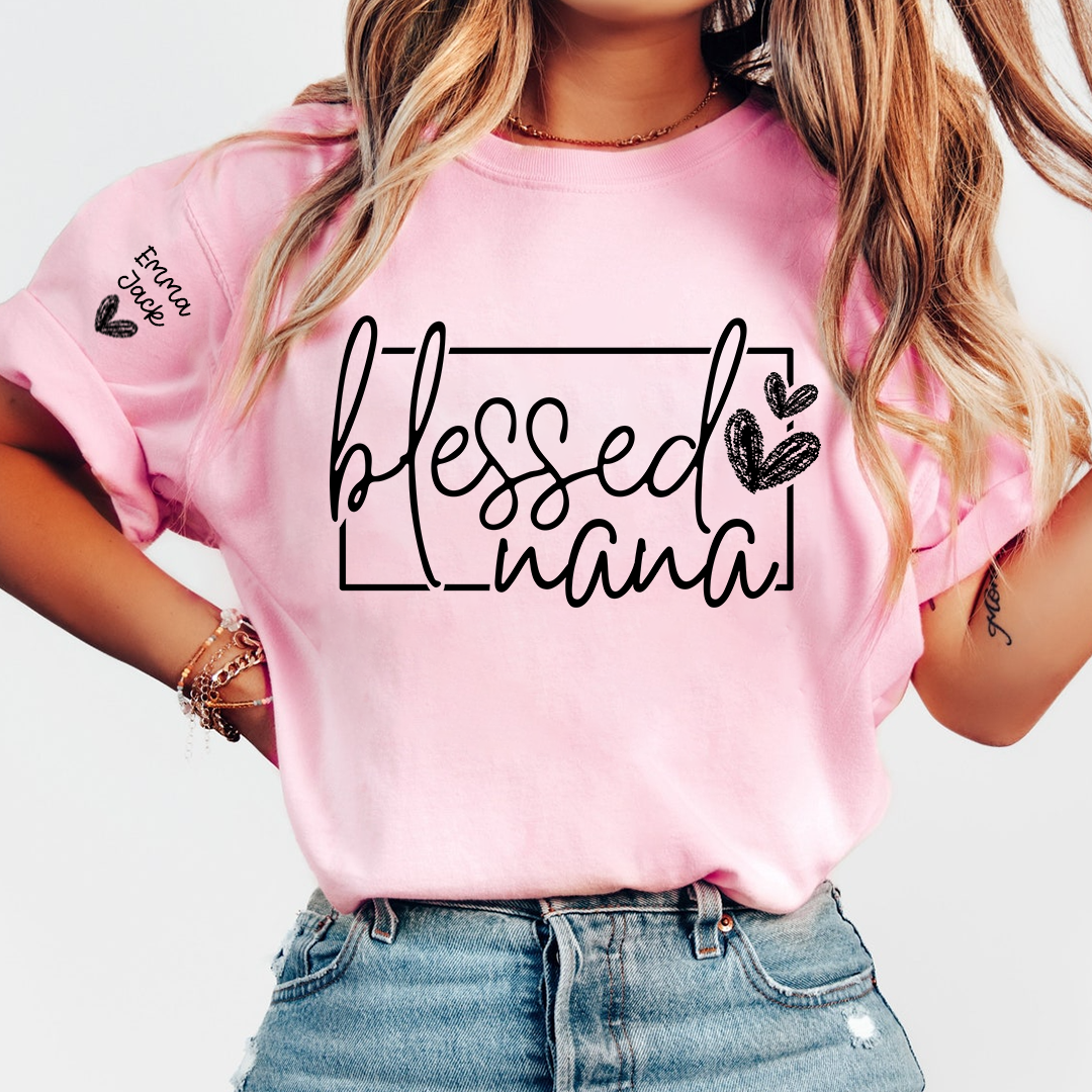 Blessed Grandma Shirt, Custom Grandkids Names, Heart Design T-Shirt, Perfect Gift for Grandma