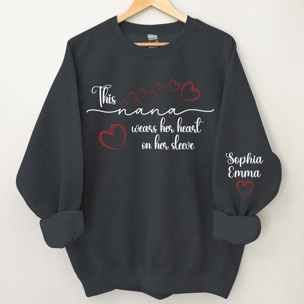 This Nana Wears Heart On Seeve With Grandkids Sweatshirt