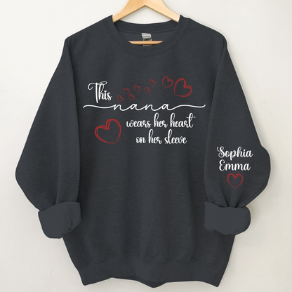 This Nana Wears Heart On Seeve With Grandkids Sweatshirt