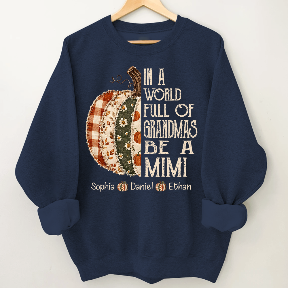 Personalized Mimi Pumpkin Shirt, Fall Floral Patchwork Grandma Tee, In a World Full of Grandmas Be a Mimi Gift Shirt