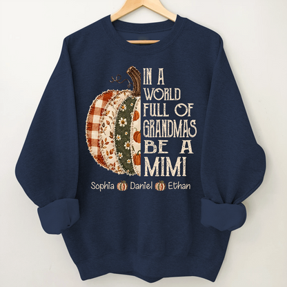Personalized Mimi Pumpkin Shirt, Fall Floral Patchwork Grandma Tee, In a World Full of Grandmas Be a Mimi Gift Shirt
