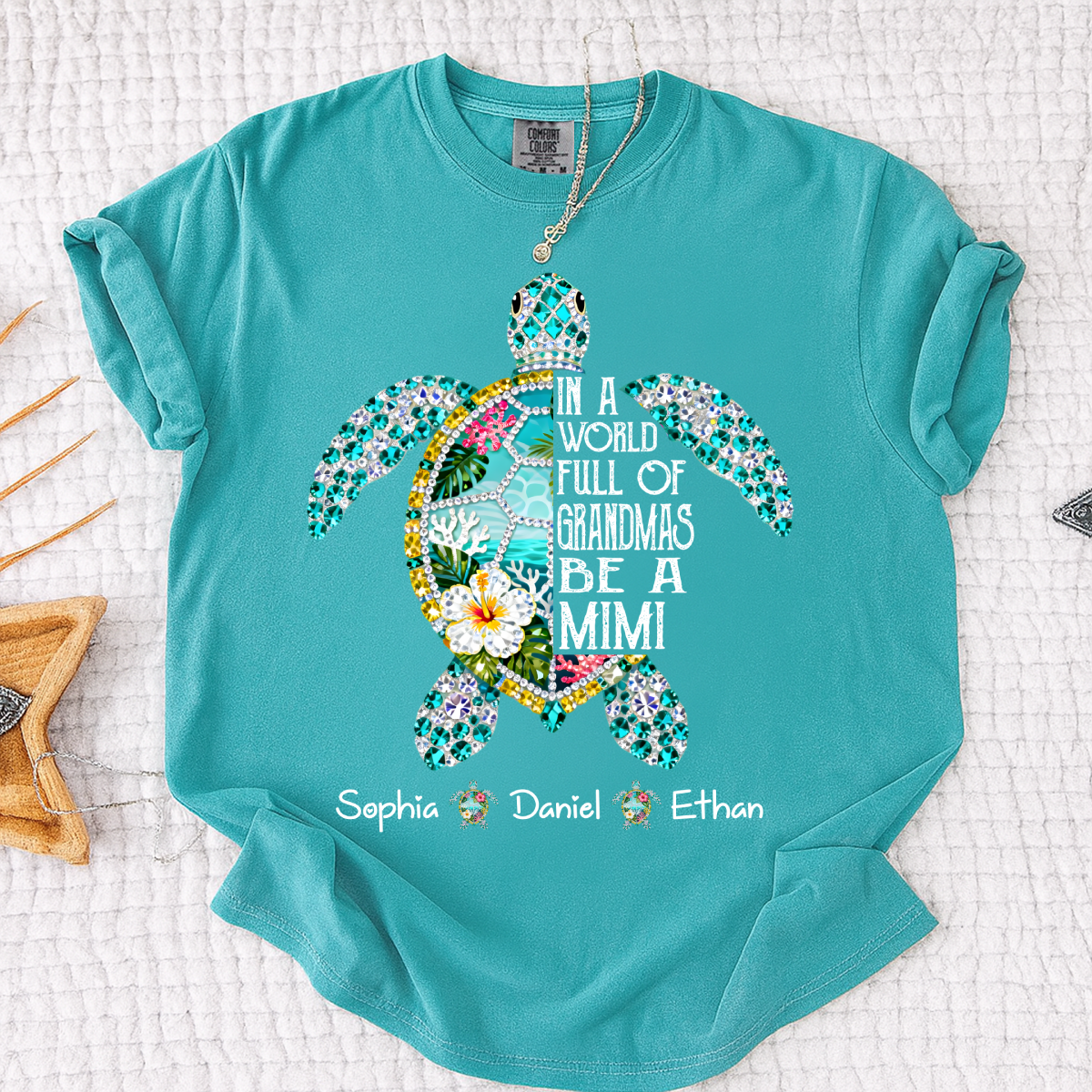 Comfort Colors Personalized Mimi Sea Turtle Shirt – Custom Grandkids Names Turtle T-Shirt, In a World Full of Grandmas Be a Mimi Gift