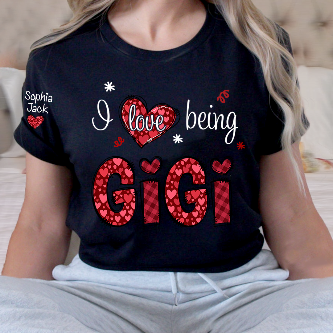 Gigi Valentine T-Shirt, I Love Being Gigi Heart Design Tee, For Gift Grandma And Kids