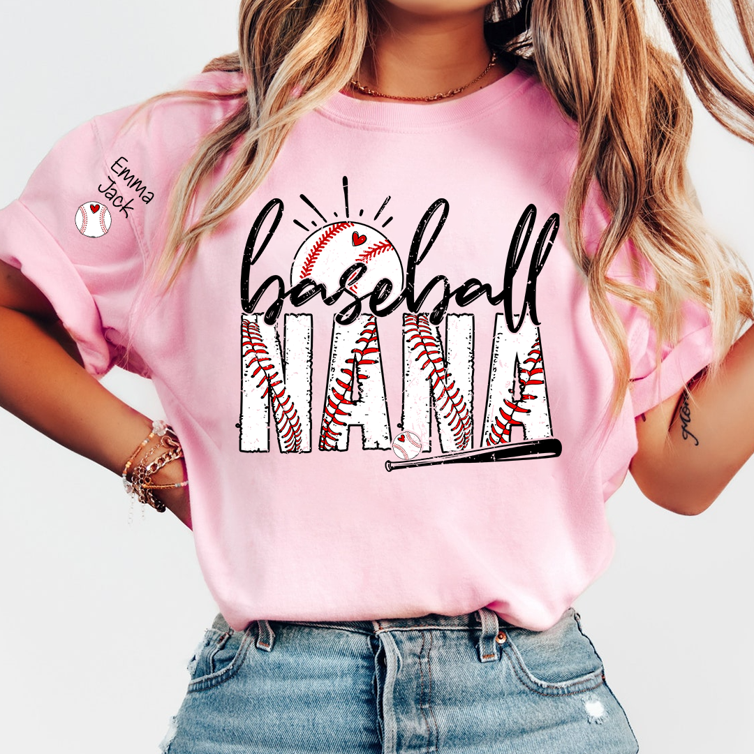 Baseball Nana Personalized T-Shirt, Varsity Style Nana Shirt for Baseball Lovers
