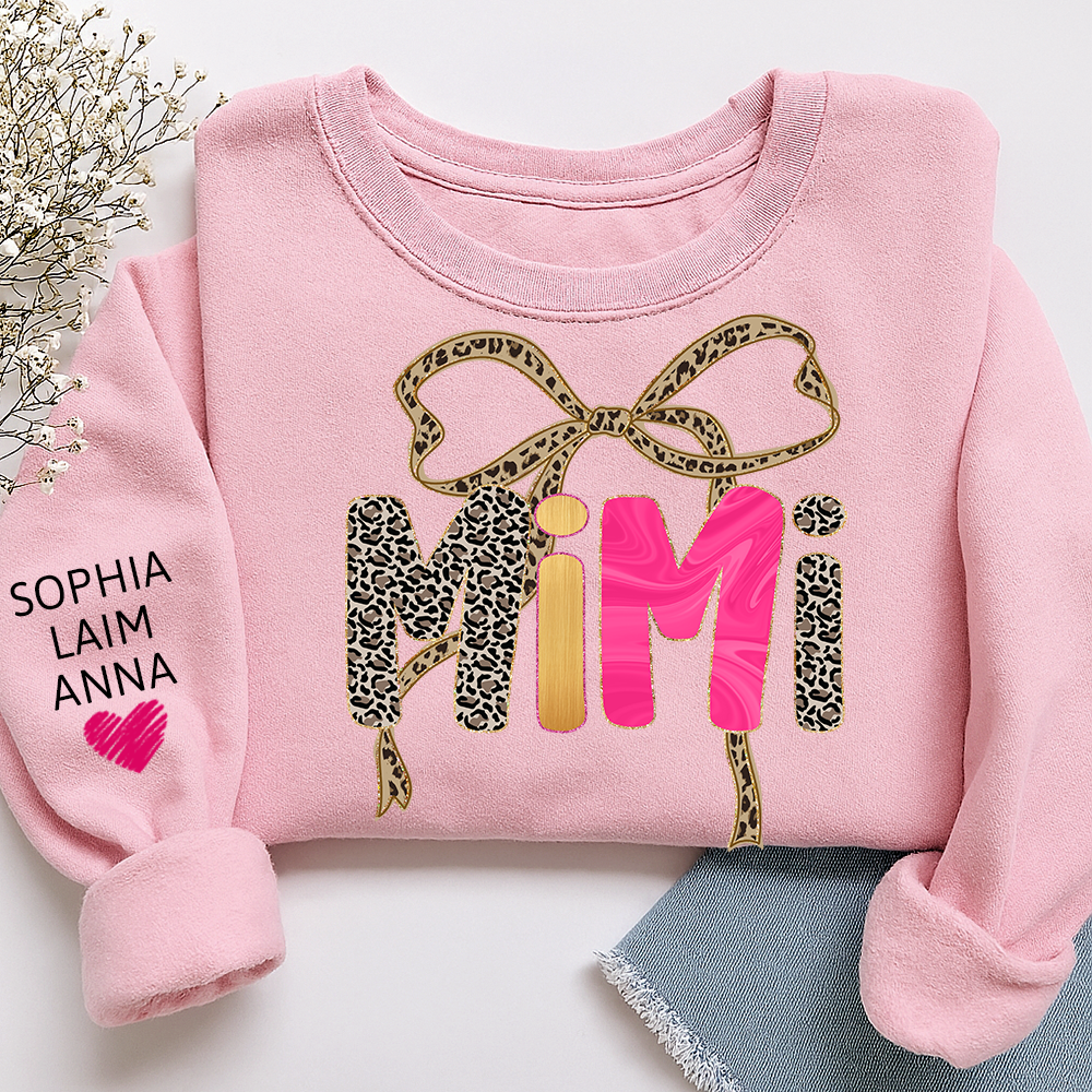 Custom Coquette Leopard Mimi Sweatshirt, Gift for Grandma And Grandchild