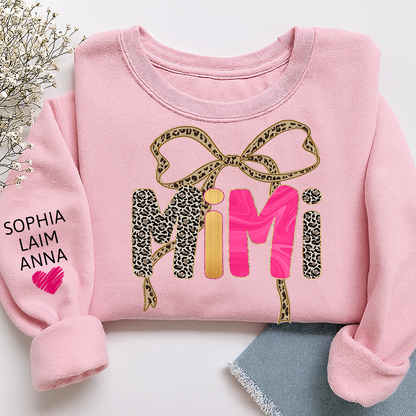 Custom Coquette Leopard Mimi Sweatshirt, Gift for Grandma And Grandchild