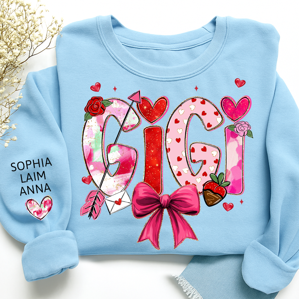 Personalized Gigi Valentine Sweatshirt, Cute Bow and Strawberry Design for Grandma and Kids