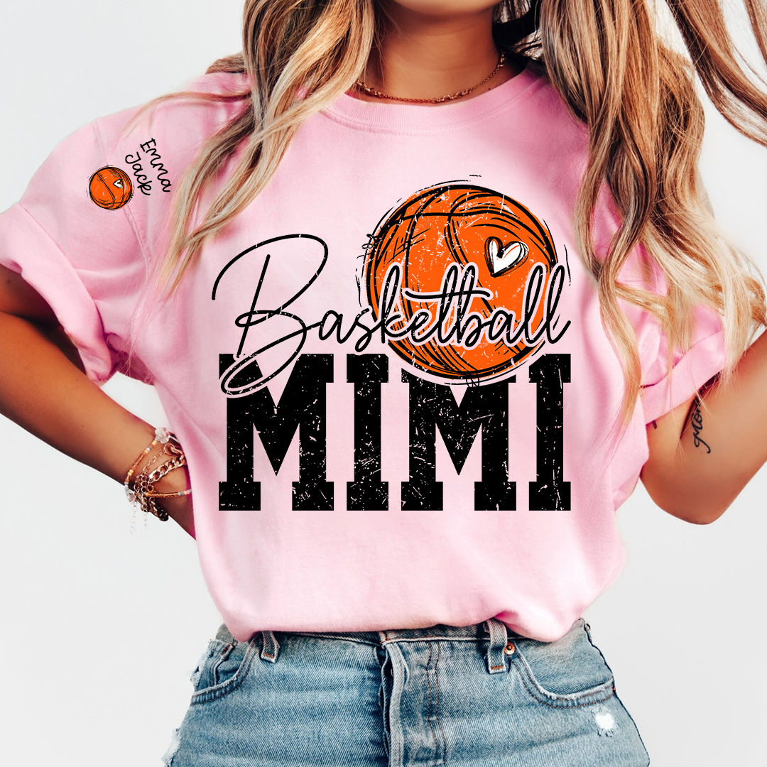 Basketball Mimi T Shirt with Custom Names, Basketball Heart and Hoop Design