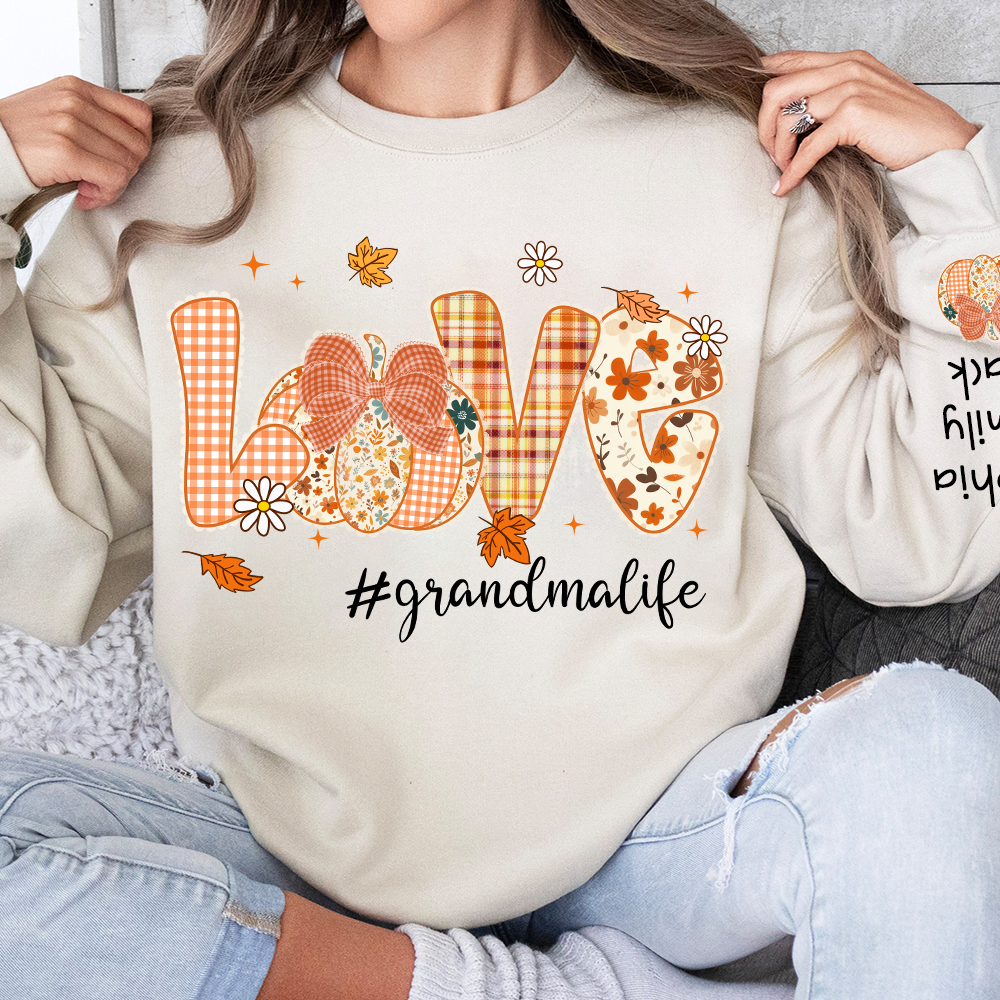 Custom Love Grandma Pumkin, Preppy Floral Fall Grandma And Kids