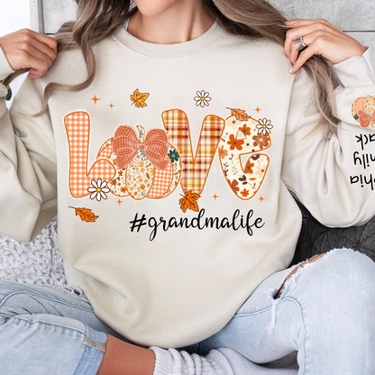Custom Love Grandma Pumkin, Preppy Floral Fall Grandma And Kids