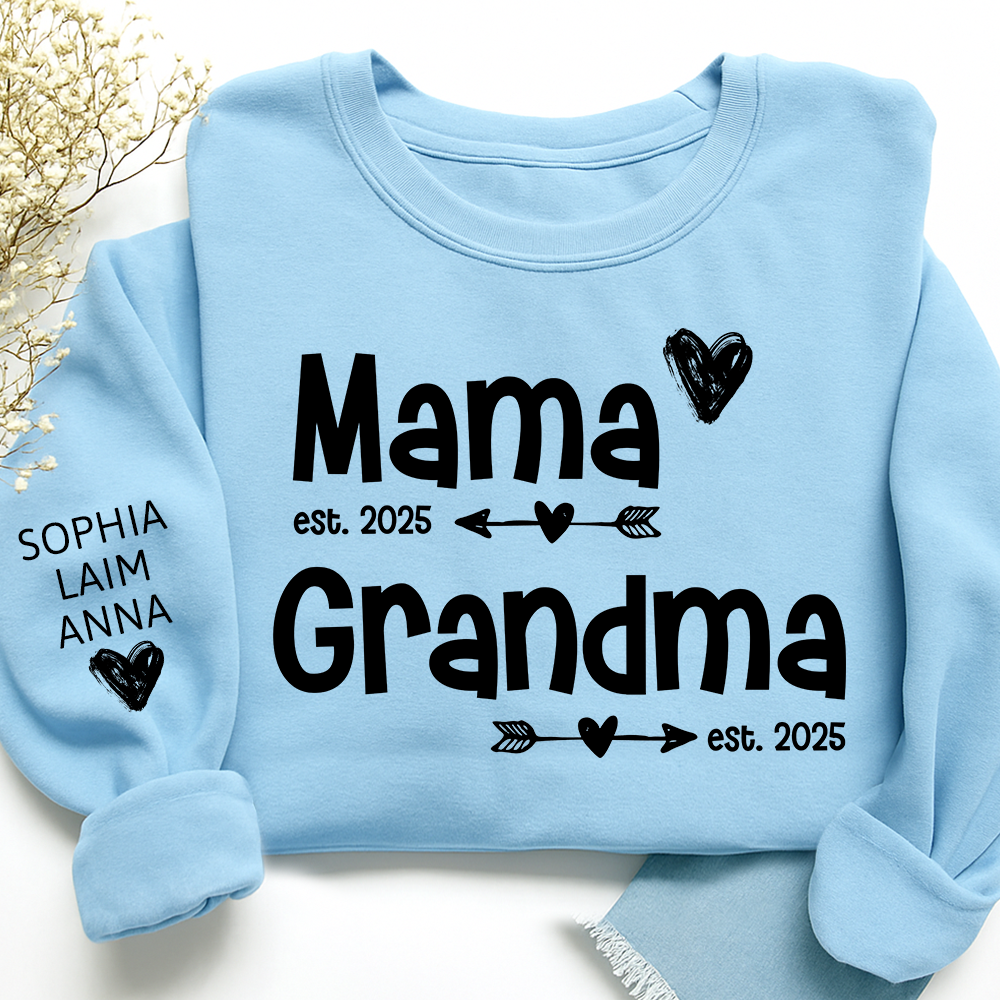 Personalized Mama Grandma Sweatshirt, Custom Est. 2025 Family Name Gift Shirt