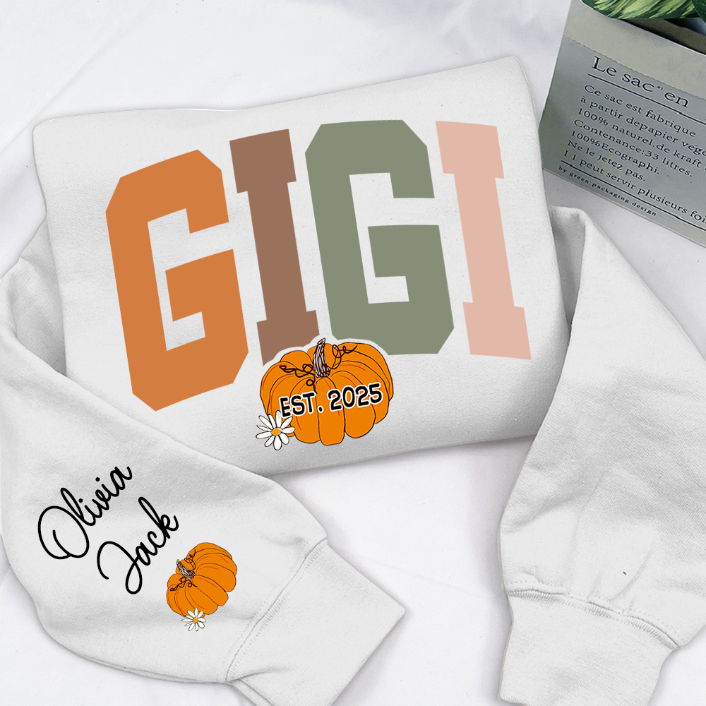 Custom Grandma Autumn Pumkin Sweatshirt, Personalized For Gigi And Kids