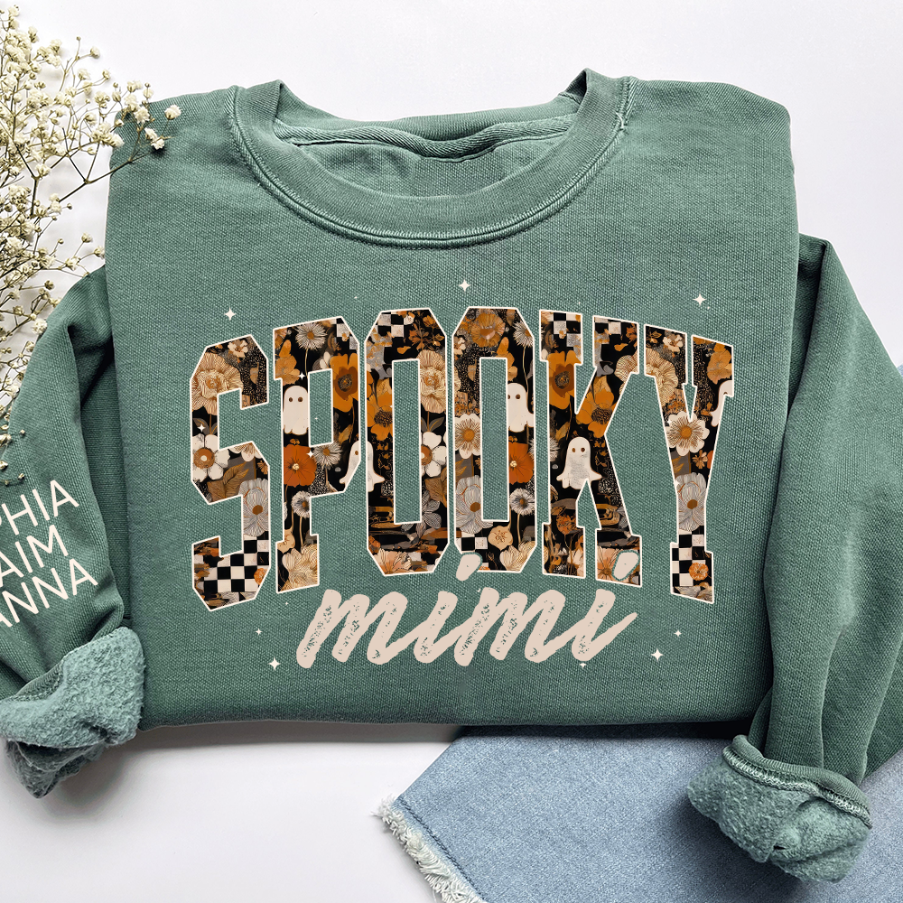 Personalized Spooky Grandma Halloween Sweatshirt, Gift for Mimi And Kids