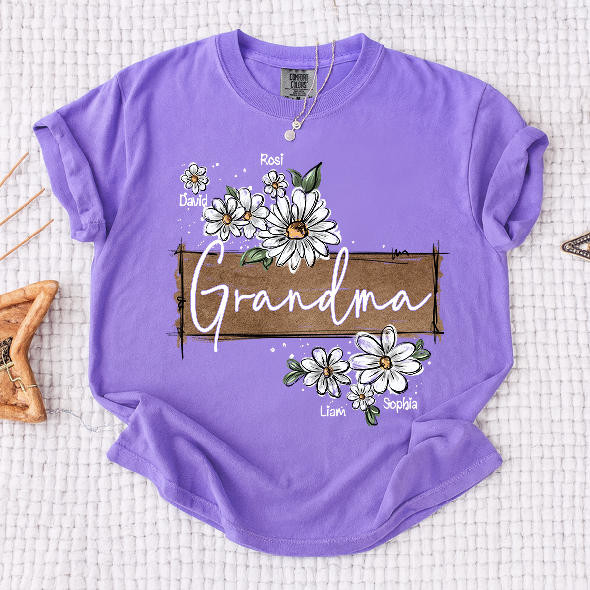 Comfort Colors® Personalized Mimi Floral Shirt, Custom Grandma T-Shirt with Daisy Design For Gitf Family