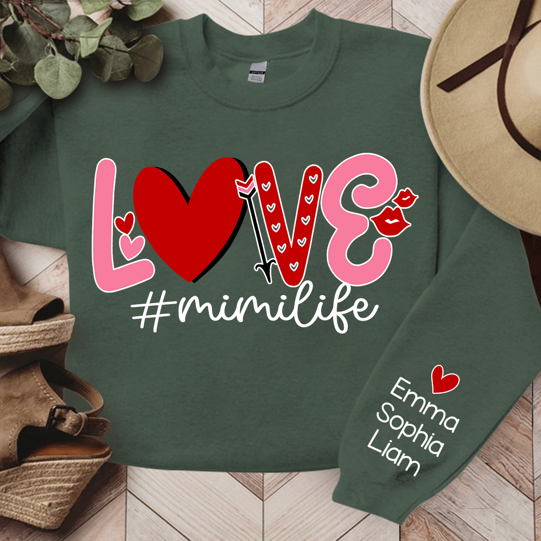 Mimi Life Love Pink Valentine, Custom Mimi And Kids, Grandma Gift TH Sweatshirt