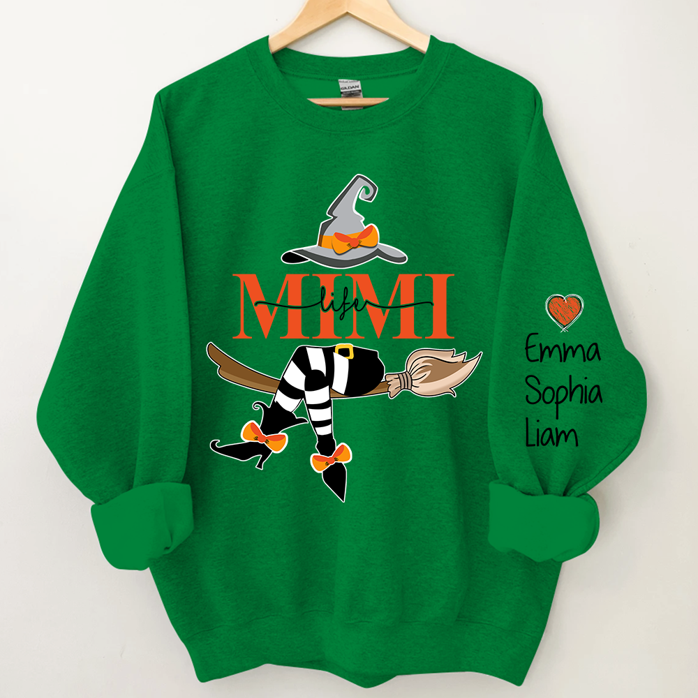 Personalized Mimi Life With Grandkids Halloween Sweatshirt, Grandma Witch Halloween Sweatshirt