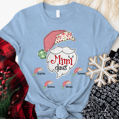 Custom Mimi Claus With Grandkids Christmas T-Shirt