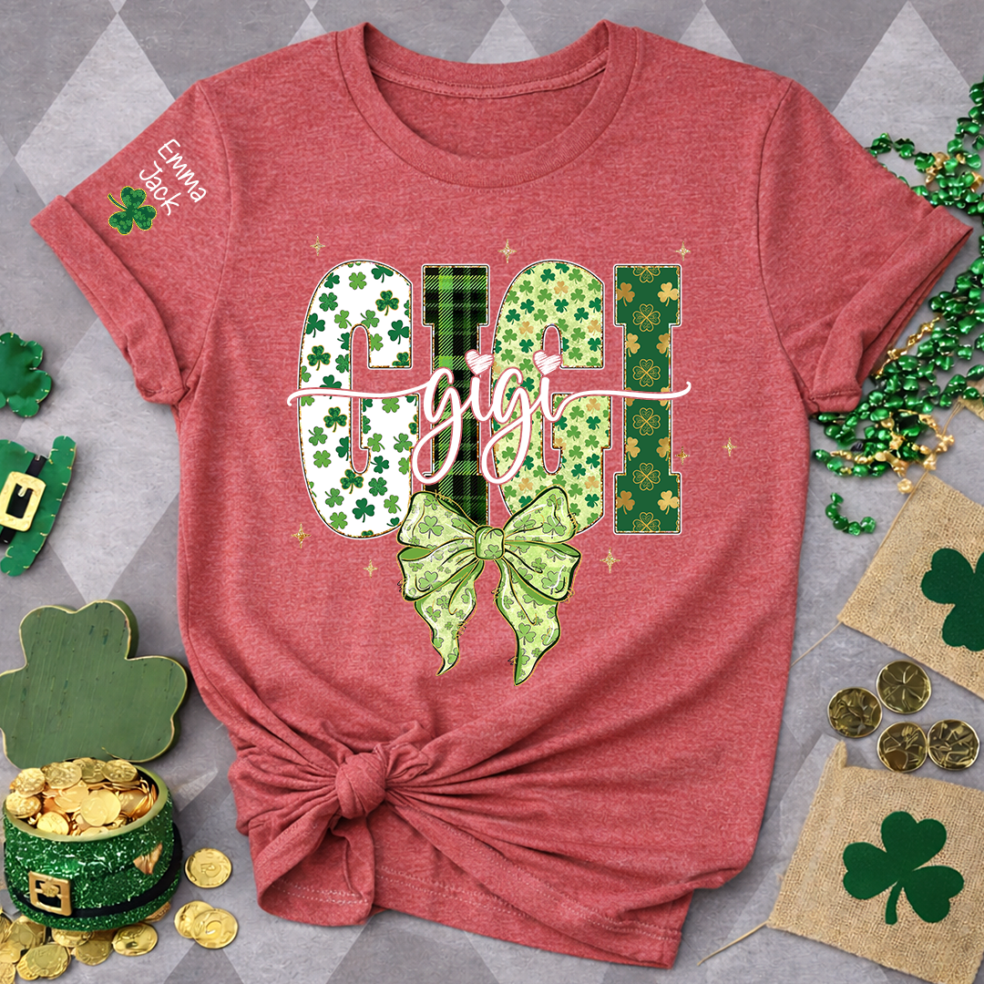 Gigi St Patrick’s Day Shirt, Shamrock Bow Green Family,T-Shirt For Gift Grandma And Kids
