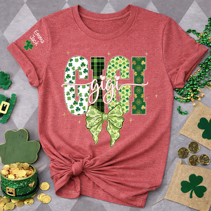 Gigi St Patrick’s Day Shirt, Shamrock Bow Green Family,T-Shirt For Gift Grandma And Kids