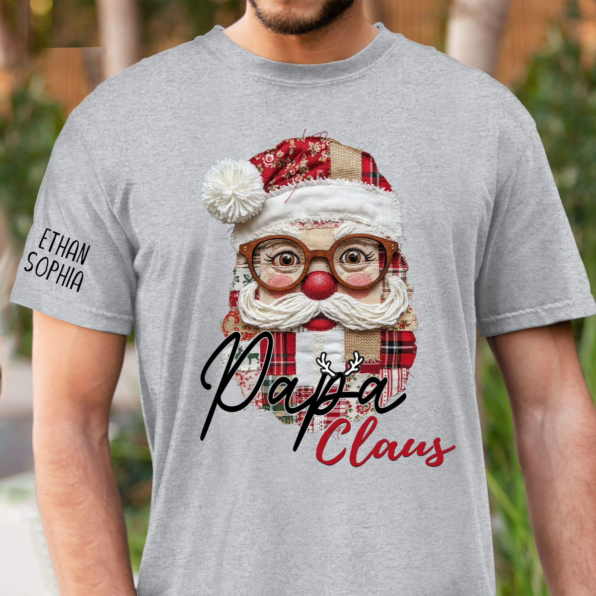 Merry Christmas Santa Patchwork Custom Name Gift for Papa And Kids