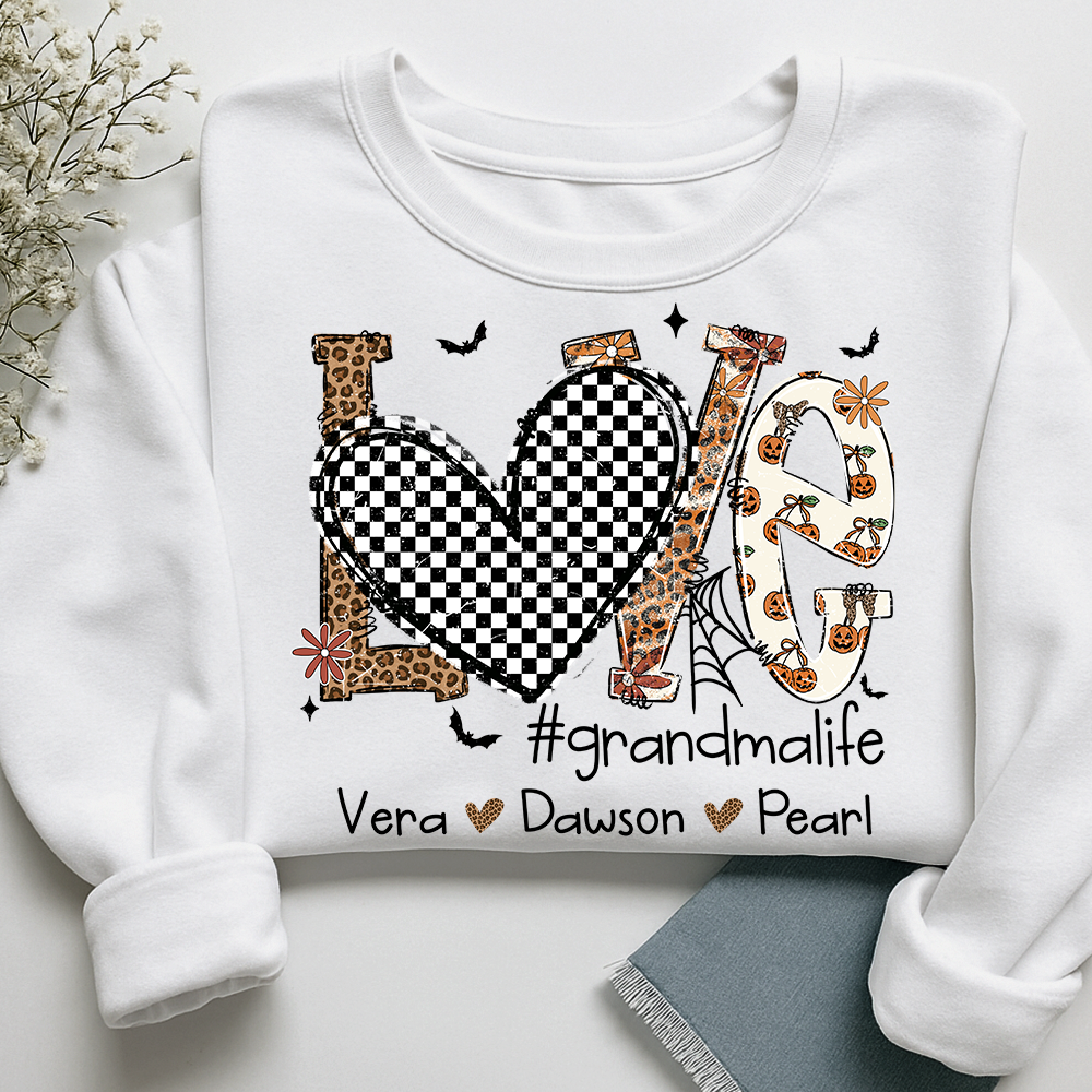 Custom Love Family Sweatshirt, Grandma Halloween Shirt with Kids Names