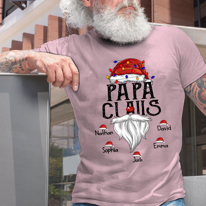 Hat Santa With Christmas Lights, Gift For Grandpa, Custom Give Papa And Kids T-Shirt