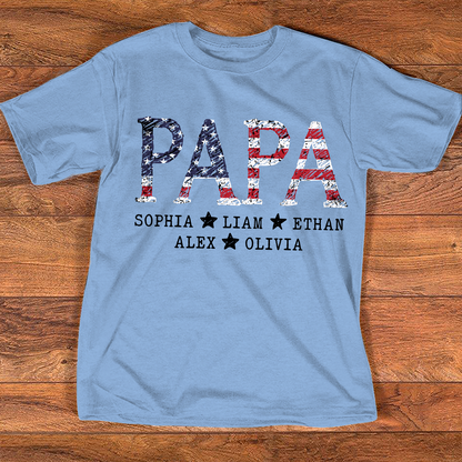 Personalized Papa 4th July Independence Day American Flag T-Shirt, Patriotic gift for grandpa And Kids