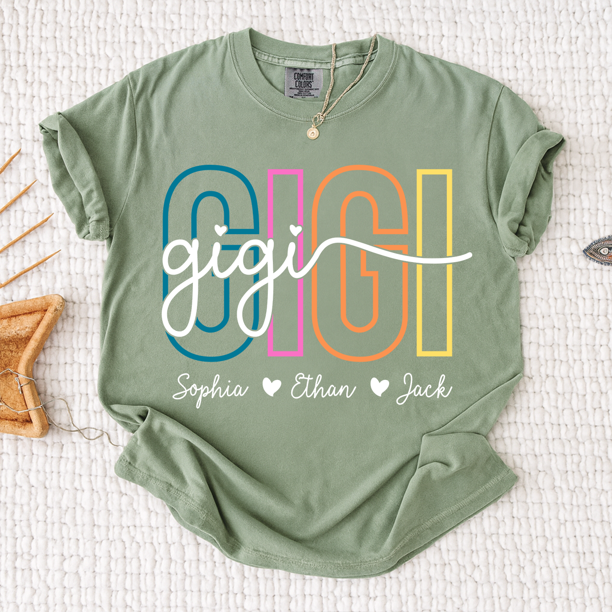 Comfort Colors® Personalized Gigi Shirt with Grandkids Names, Custom Grandma Tee, Colorful Gigi Name Shirt, Gift for Grandmother from Grandchildren