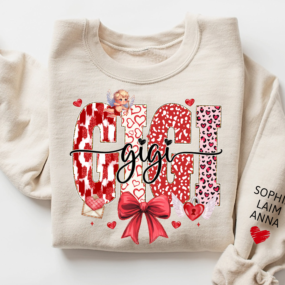 Personalized Valentine Gigi coquette Sweatshirt, Gifts for Grandma, Custom Grandma and Grandchild Names